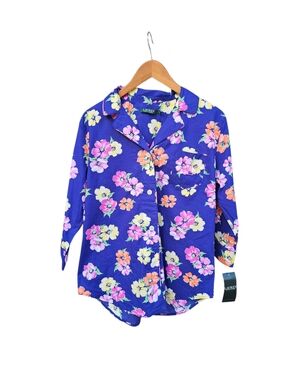 NWT Lauren Ralph Lauren Purple Floral Button Down Sleepwear Top (Only) Size M
